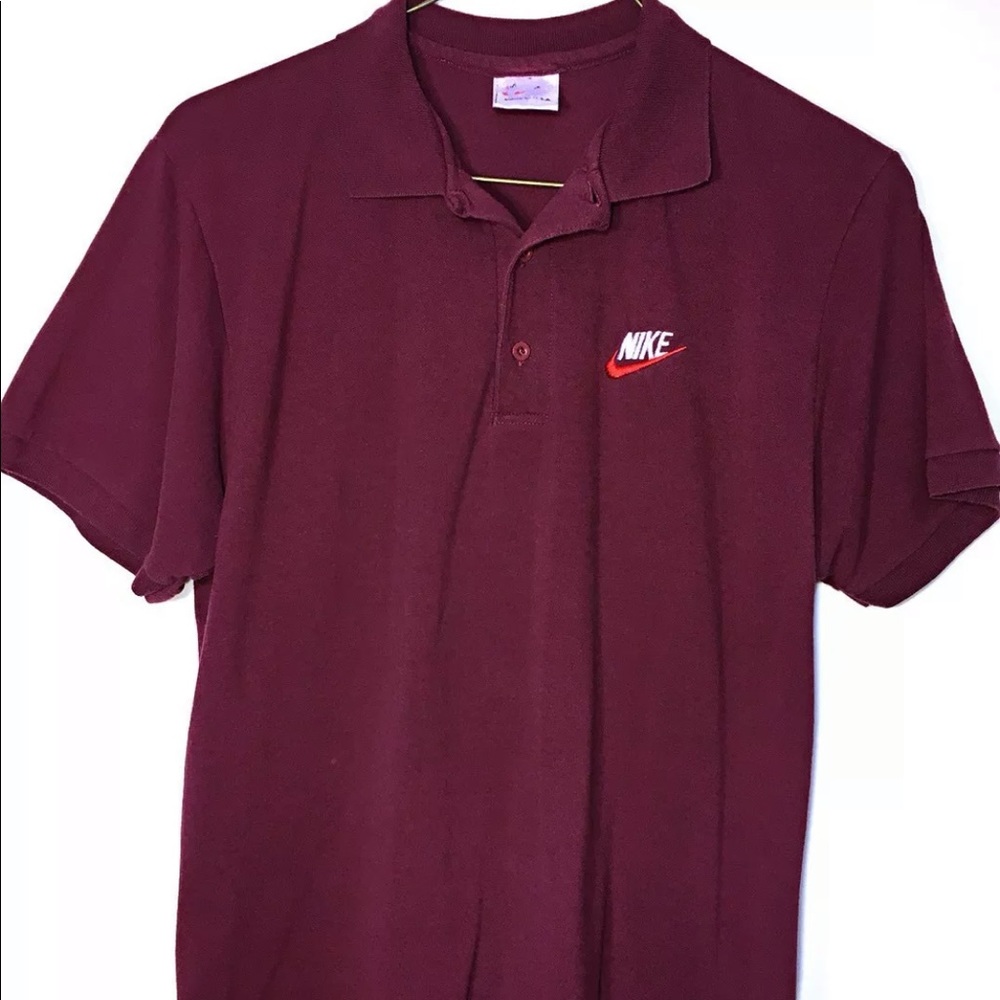 Vtg Nike Maroon Polo Shirt Orange Label Large
